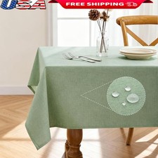 Durable Linen Blend Tablecloth Stain Resistant Wrinkle Free Dining Cover Events