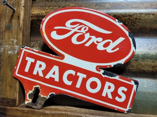 VINTAGE FORD PORCELAIN SIGN TRACTOR PLATE TOPPER FARMING EQUIPMENT DEALER SALES