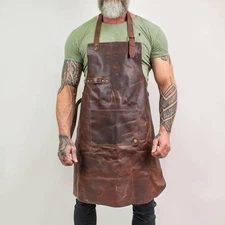 New Welding 100% Work Apron Brown Butcher Woodworking Chef Leather Blacksmith