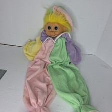 Russ Troll Clown Jester Pajama Bag Doll 23  Terry Cloth Body Pink Purple Vtg