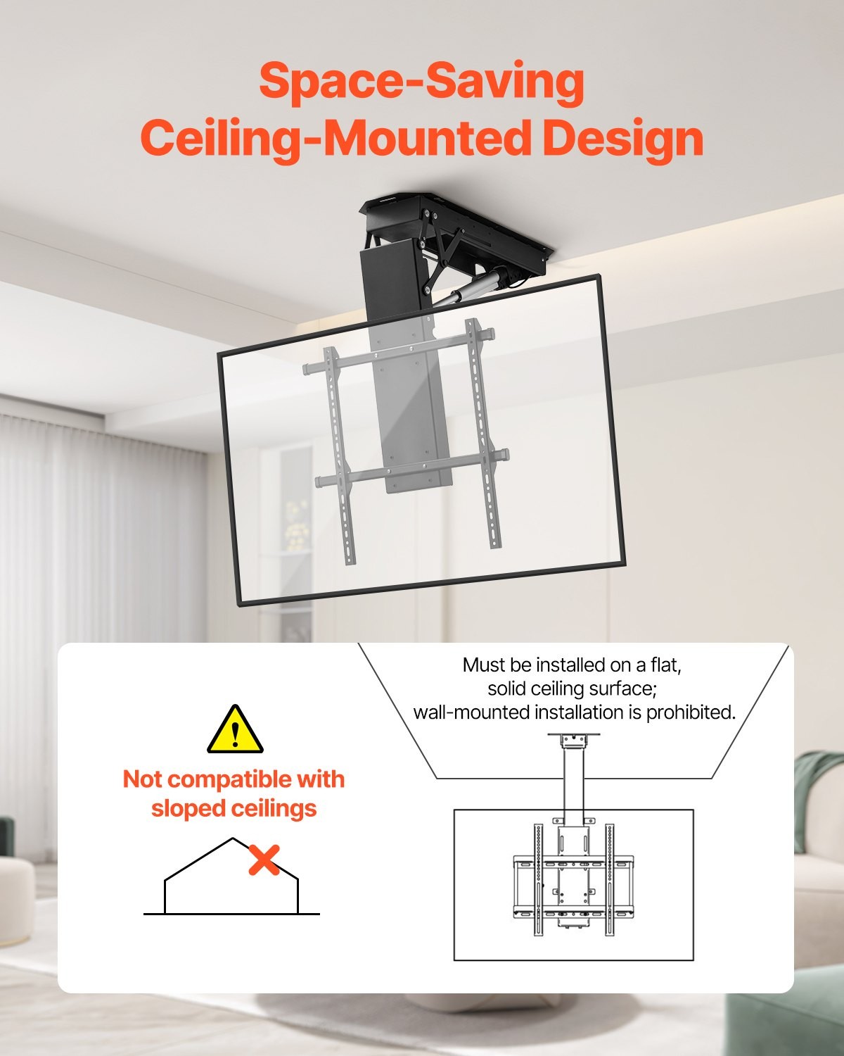 VEVOR Motorized Ceiling TV Mount,TV Wall Mount for 32 to 70 Inch TV,Electric Adj