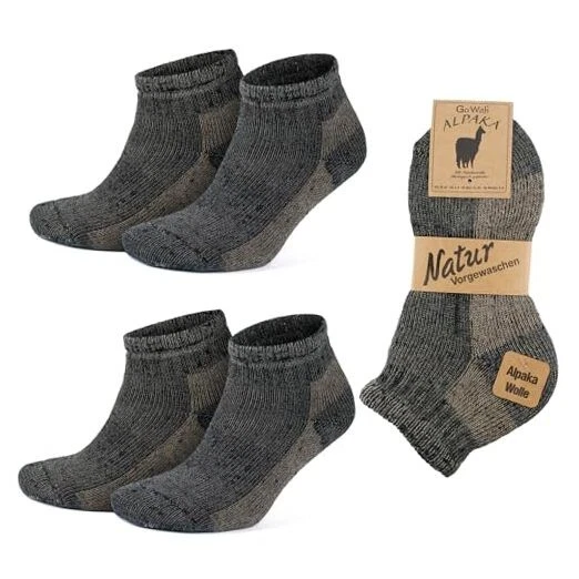 2 Pairs Alpaca Wool Low-Cut Ankle Socks for Medium Anthracite/Beige - 2 Pairs