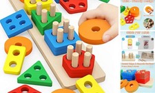 Montessori Toys for 1 to 3-Year-Old Boys Girls Toddlers, Wooden Colorful-a