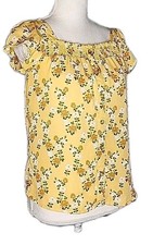 • No Boundaries Junior’s Short Sleeve Floral Blouse Sz Small Yellow Multicolor