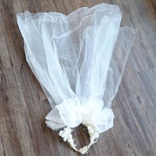 Vintage White Floral And Faux Pearl Wedding Veil