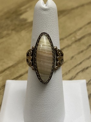 Vintage USSR Ring Sterling Silver 875 Stone Agate Jewelry Fine Women's Size 6.5