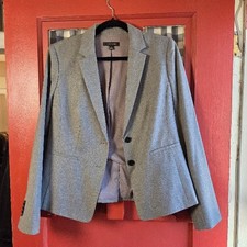 Ann Taylor Women's Gray Button Front Long Sleeve Blazer Jacket Size 8
