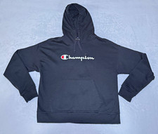 Champion Powerblend Hoodie Womens M Black Script Logo Relaxed Fleece NWOT GF536