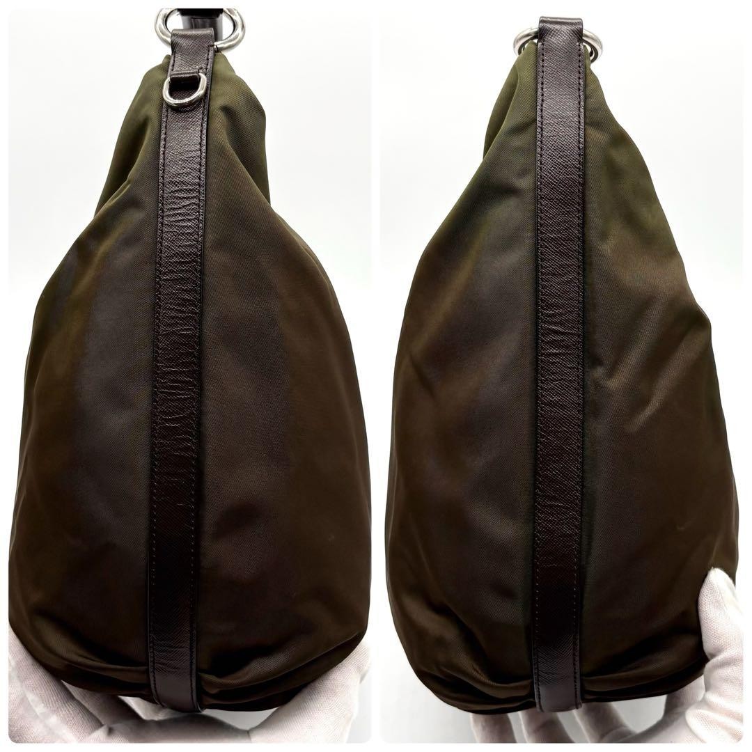 Excellent Condition PRADA Hobo One Shoulder Nylon Saffiano Leather Khaki thumbnail 4