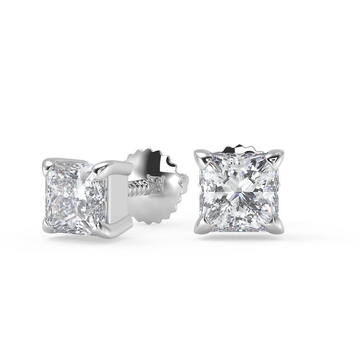 2.3 Ct Princess Cut Basket Stud Diamond Earrings VS1 D Screw Back