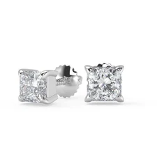 2.3 Ct Princess Cut Basket Stud Diamond Earrings VS1 D Screw Back
