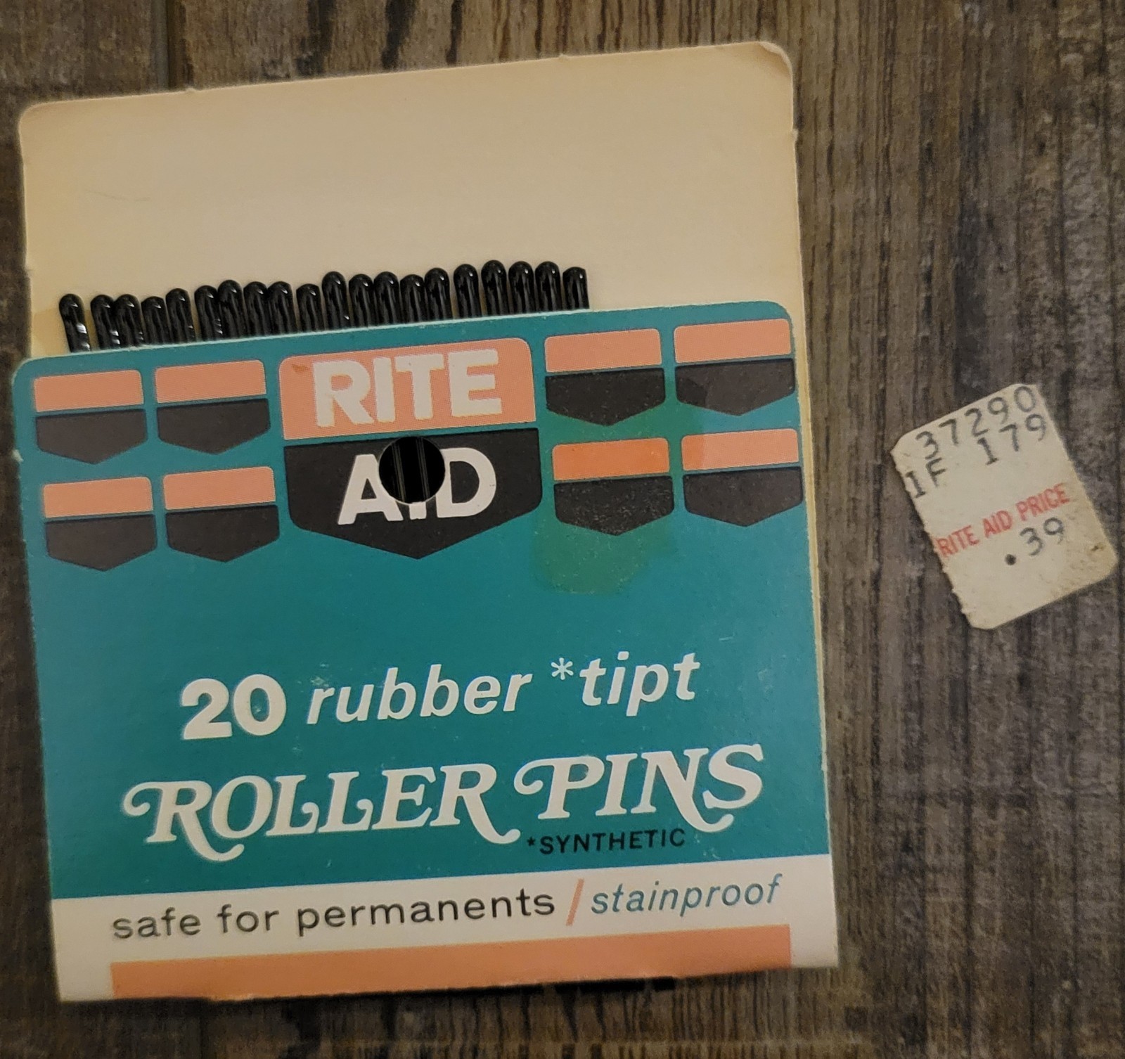 VTG Rite Aid Hair Bobby Pins Roller Pins Rubber Tipped Tipt Black Twin Flair