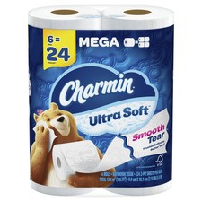 Charmin Ultra Soft Toilet Paper 6 Mega Rolls 224 Sheets 2 Ply Absorbent