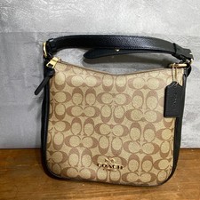 Borsa a tracolla Coach donna media marrone tela pelle firma zip borsello