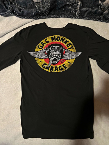Gas Monkey Garage Men's Black Long Sleeve Graphic Logo Crew Neck Tee L