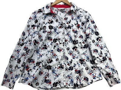 Christopher & Banks Womens Button-Down Shirt Long Sleeve Size L White Floral