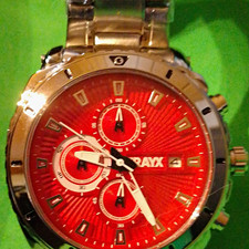 TheRayx RAX Herren Armbanduhr Quarz Edelstahl silber rot Datum 30m 45mm 01415