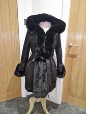 Gorgeous Suedette Faux Fur Black Coat Goth Gypsy Glam Blue Vanilla Size 12 14