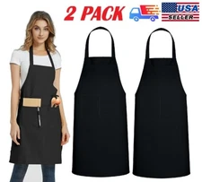 2PCS Waterproof Chef Apron Black Catering Cooking Kitchen Butcher with 2 Pocket
