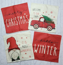 Decorative Christmas Pillow Covers 17x17 Farmhouse Truck Gnome Winter Bright
