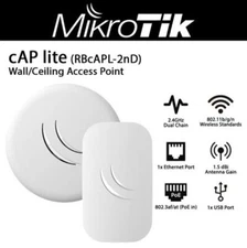 Mikrotik Cap lite RBcAPL-2nD Wall/Ceiling AP Dual Chain 2.4GHz 1ea. USB Eth Port