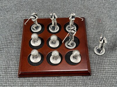 B6 Vintage Pewter Cherry colored Wood Golfer Golf Balls  Tic Tac Toe Game