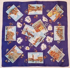 SCARF VINTAGE AUTHENTIC ITALY SOUVENIR VENICE VENEZIA LANDMARKS ACETATE 26"