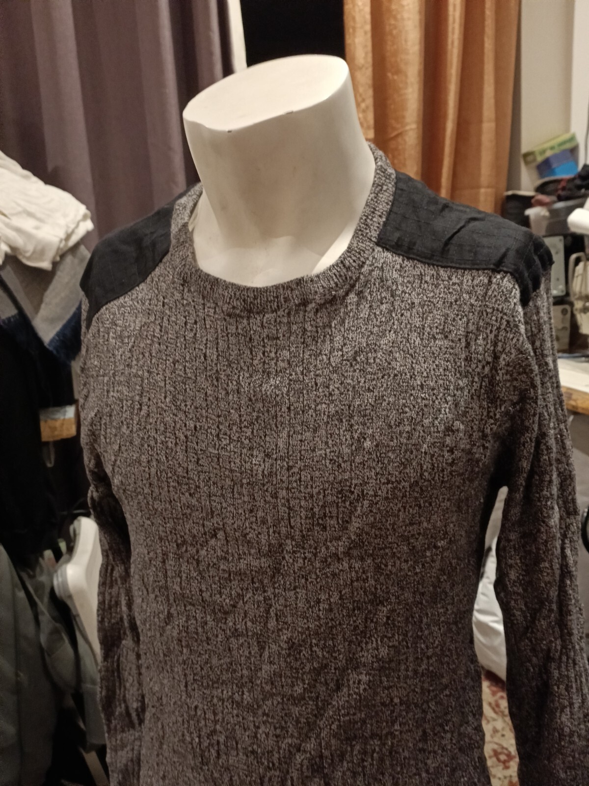 Twistedsoul Men Grey Black Crew neck Knitted Long Sleeve pullover Jumper Size M image 4