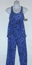 Kathryn Two (2) Piece Lace Racerback Animal Print Capri Pajama Set Purple S NWT