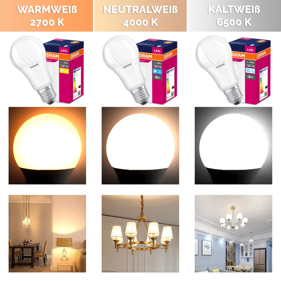 OSRAM 10 x E27 LED Leuchtmittel A60 Birnen 13W 1521lm warm neutral kalt 10er Set - Bild 2 von 3
