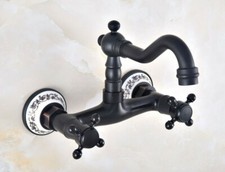 Oil Rubbed Bronze Double Cross Handle Bathroom Wall Mounted Basin Sink Faucet