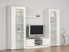 Wohnwand Schrankwand Anbauwand Weiß / Milchglas - Breite 259 cm