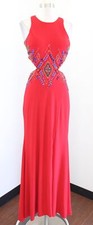 Camille La Vie Red Beaded Embellished Cutout Open Back Prom Formal Dress Size 4