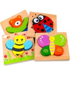  Skyfield Wooden Animal Puzzles with 4 Animal Patterns for Toddlers - New
