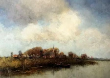 Oil painting jan hillebrand wijsmuller - landscape near noorden hand painted art