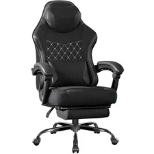 Office Computer Chair Reclining Gaming Chair w/ Footrest & Lumbar Support,Black