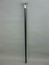 Vintage walking stick Hard Wood Black with Nickel Plated Metal Handle Sheesham