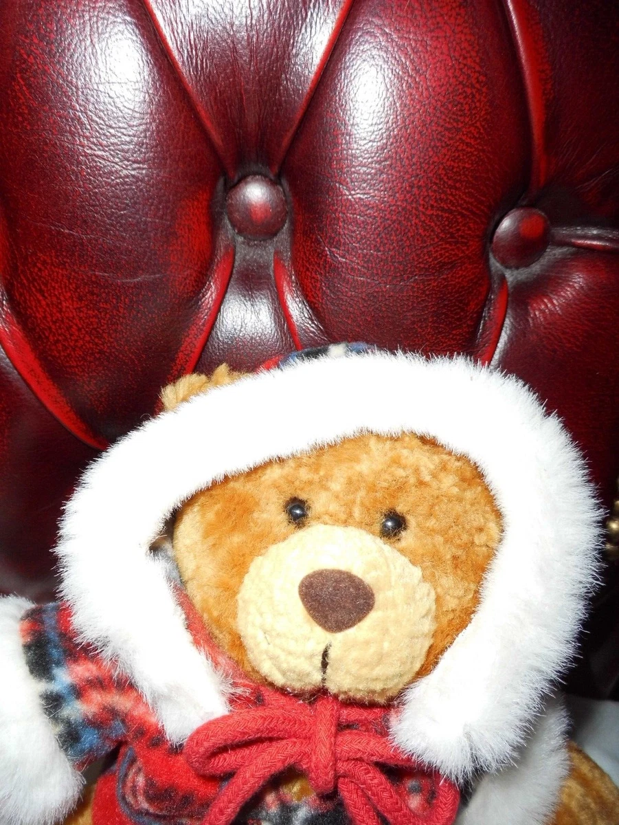 Aurora Teddy Bear Wearing Check Faux Fur Hoodie Hooded Jumper PLUSH TOY FREE PP