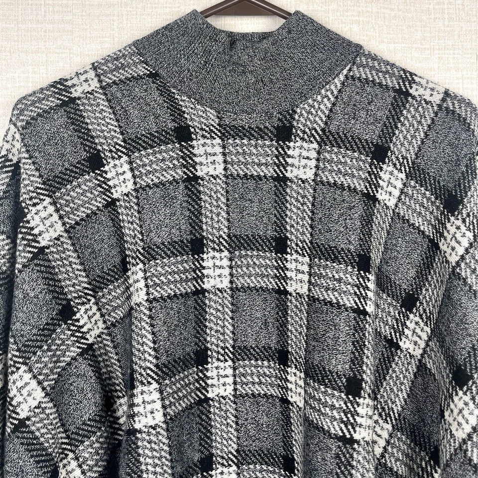 Теория шерсти клетку черный и серый Флоренция вязаный пуловер свитер пончо XS/маленький - Изображение 3 из 4