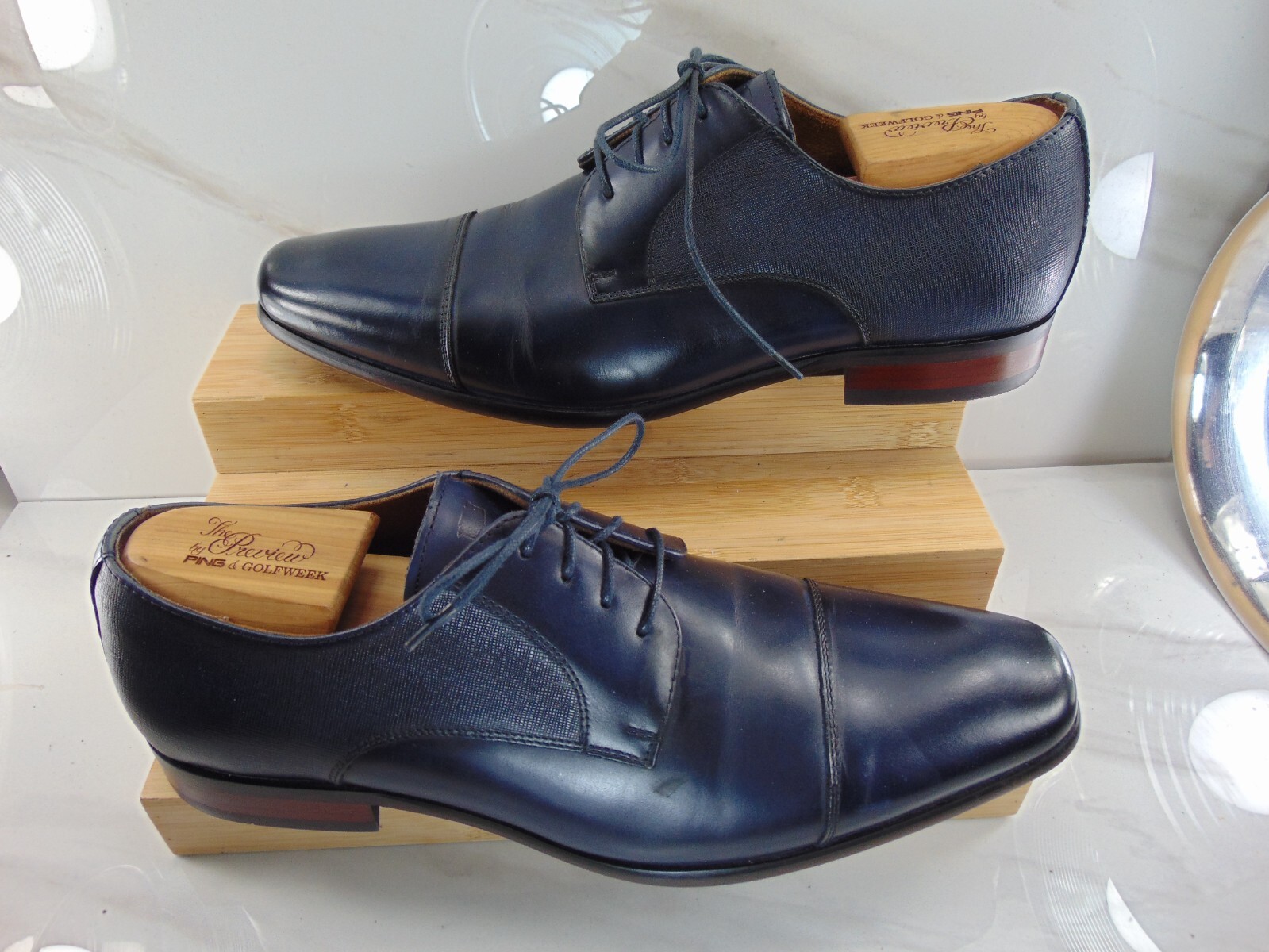SAOLA Florsheim PELLE BLU NAVY berretto punta Oxford 9 1 2 D INDOSSATO SOLO UNA VOLTA AD UN EVENTO