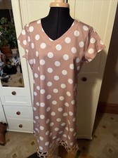 MISS LOOK Ladies Knee Length Dress Size 12 Beige Ivory Lace Hem Short Sleeve