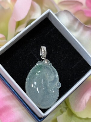SALE 18k WG Diamond High Qual Icy Ruyi Grade A Jadeite Pendant/Ship Within USA