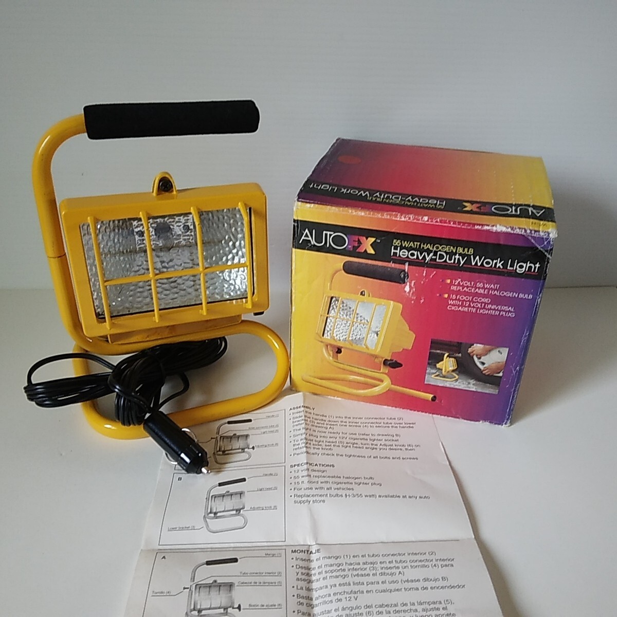 Auto FX 12V Heavy Duty Car Work Light-12V Plug-55 Watt Halogen-NOS Open Box 1996