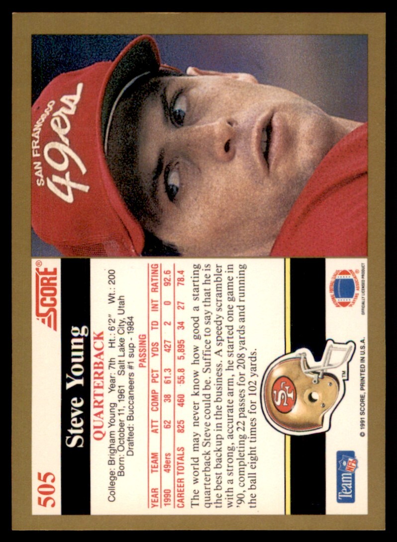 1991 Score #505 Steve Young . San Francisco 49ers | eBay