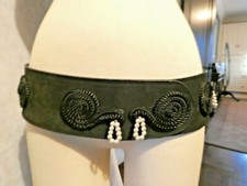 Vintage CENTODUE 3" Belt 80s Wide Black Suede L/XL Retro LADIES PEARLS