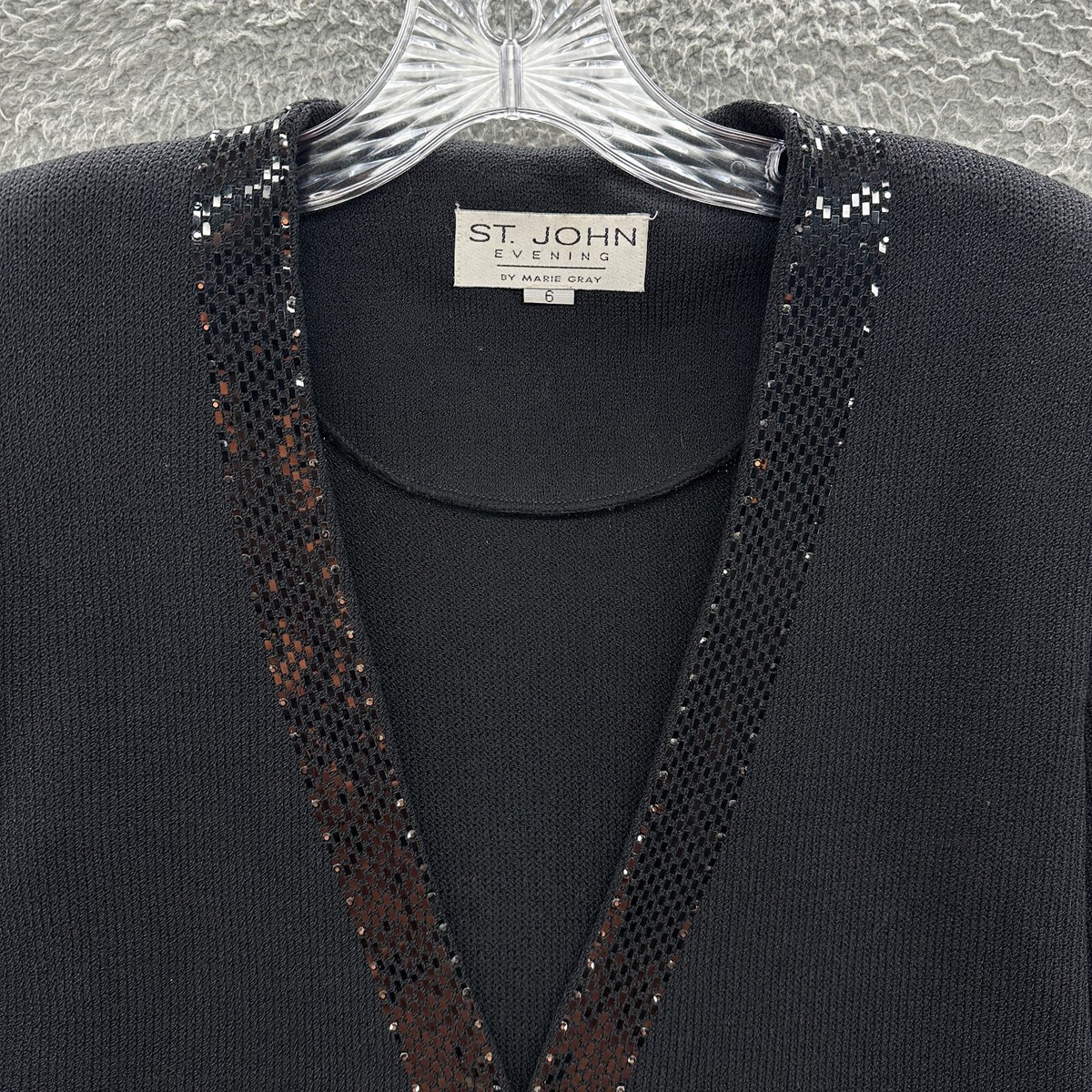 St John Evening Jacket 6 Black Sequin Marie Gray Long Sleeve  