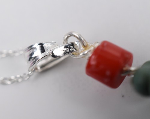 Freeform Genuine Turquoise Pendant Oxblood Coral Bail Sterling Silver 18in Chain - Picture 2 of 14