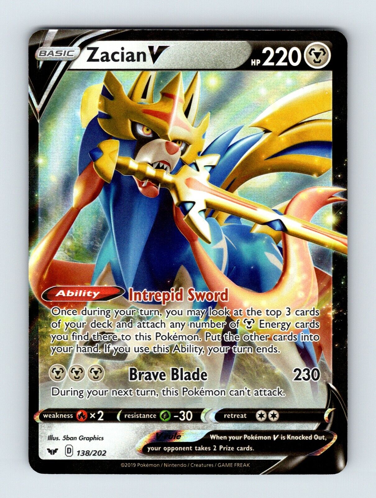 Pokemon TCG SS Zacian V Gold Holo Secret Rare Card