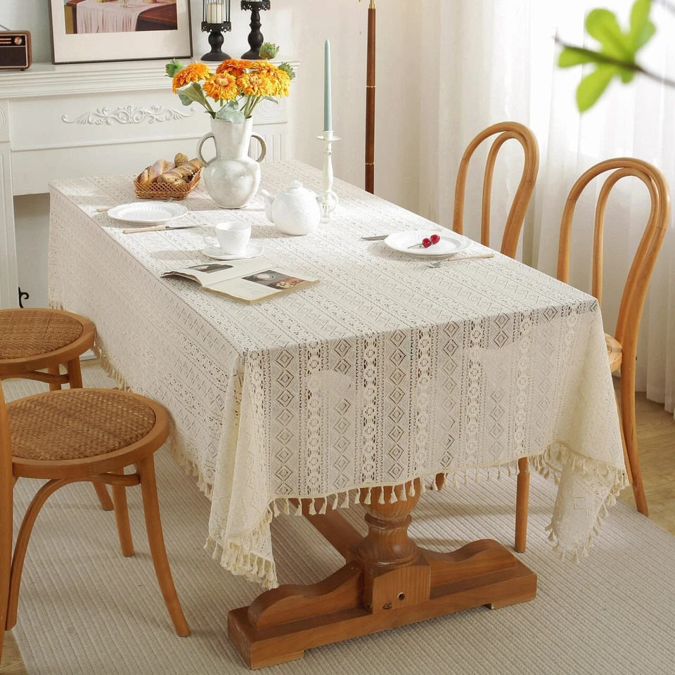 Enova Home High Quality Washable Wrinkle Free Lace Tablecloth with Tassel - Image 2 of 4