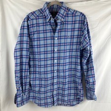 Vineyard Vines Mens Small Classic Tucker Fit Shirt Pink Blue Plaid Flannel Perf